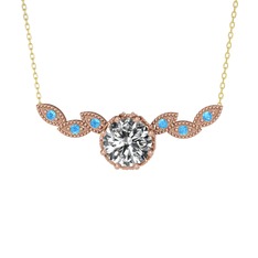 Lilja Kolye - Beyaz zirkon ve akuamarin 18 ayar rose altın kolye (40 cm altın rolo zincir) #cgsxou
