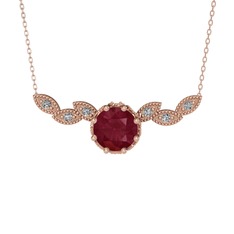 Lilja Kolye - Kök yakut ve beyaz zirkon 925 ayar rose altın kaplama gümüş kolye (40 cm rose altın rolo zincir) #cgzalo