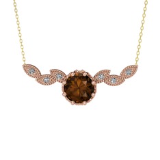 Dumanlı kuvars ve swarovski 8 ayar rose altın kolye (40 cm altın rolo zincir)