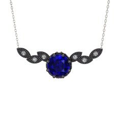 Lilja Kolye - Lab safir ve beyaz zirkon 925 ayar siyah rodyum kaplama gümüş kolye (40 cm beyaz altın rolo zincir) #cwyjhv