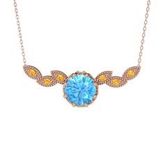 Lilja Kolye - Akuamarin ve sitrin 14 ayar rose altın kolye (40 cm rose altın rolo zincir) #d0qsdc