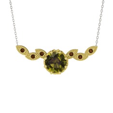 Peridot ve dumanlı kuvars 925 ayar altın kaplama gümüş kolye (40 cm beyaz altın rolo zincir)