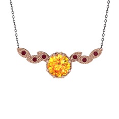 Lilja Kolye - Sitrin ve kök yakut 14 ayar rose altın kolye (40 cm gümüş rolo zincir) #egfmhf