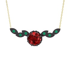 Lilja Kolye - Garnet ve kök zümrüt 925 ayar siyah rodyum kaplama gümüş kolye (40 cm altın rolo zincir) #ekkhv3