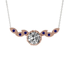 Lilja Kolye - Beyaz zirkon ve lab safir 8 ayar rose altın kolye (40 cm beyaz altın rolo zincir) #em4ckw