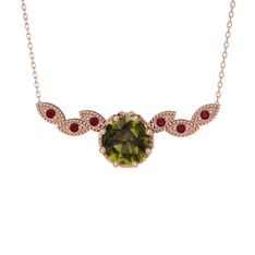 Lilja Kolye - Peridot ve kök yakut 8 ayar rose altın kolye (40 cm rose altın rolo zincir) #eofn24