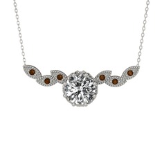 Swarovski ve dumanlı kuvars 925 ayar gümüş kolye (40 cm beyaz altın rolo zincir)