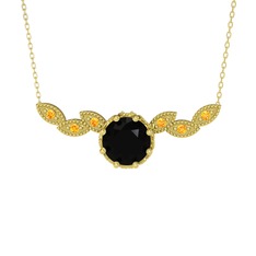 Lilja Kolye - Siyah zirkon ve sitrin 18 ayar altın kolye (40 cm altın rolo zincir) #f3k6my