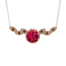 Lilja Kolye - Rodolit garnet ve peridot 925 ayar rose altın kaplama gümüş kolye (40 cm beyaz altın rolo zincir) #f6i18b