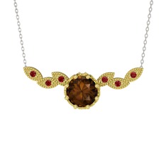 Dumanlı kuvars ve garnet 14 ayar altın kolye (40 cm gümüş rolo zincir)