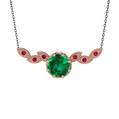 Lilja Kolye - Yeşil kuvars ve rodolit garnet 14 ayar rose altın kolye (40 cm gümüş rolo zincir) #fbuv50
