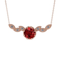 Lilja Kolye - Garnet ve pırlanta 925 ayar rose altın kaplama gümüş kolye (0.12 karat, 40 cm rose altın rolo zincir) #forqwf