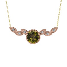 Peridot ve swarovski 8 ayar rose altın kolye (40 cm altın rolo zincir)