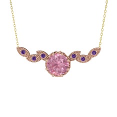 Lilja Kolye - Pembe kuvars ve ametist 18 ayar rose altın kolye (40 cm altın rolo zincir) #fzkl0q