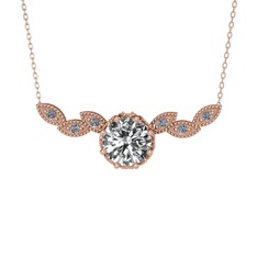 Lilja Kolye - Beyaz zirkon ve pırlanta 18 ayar rose altın kolye (0.12 karat, 40 cm rose altın rolo zincir) #g6zs38