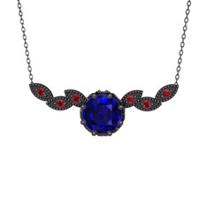 Lilja Kolye - Lab safir ve garnet 925 ayar siyah rodyum kaplama gümüş kolye (40 cm gümüş rolo zincir) #gec6u