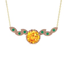 Lilja Kolye - Sitrin ve kök zümrüt 925 ayar rose altın kaplama gümüş kolye (40 cm altın rolo zincir) #gf4zf5