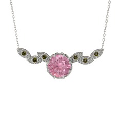 Lilja Kolye - Pembe kuvars ve peridot 18 ayar beyaz altın kolye (40 cm beyaz altın rolo zincir) #gi8cza