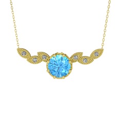 Akuamarin ve beyaz zirkon 925 ayar altın kaplama gümüş kolye (40 cm altın rolo zincir)