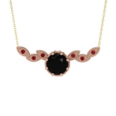 Lilja Kolye - Siyah zirkon ve garnet 8 ayar rose altın kolye (40 cm altın rolo zincir) #gtdij3