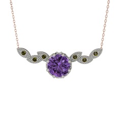 Lilja Kolye - Ametist ve peridot 14 ayar beyaz altın kolye (40 cm rose altın rolo zincir) #guam2q