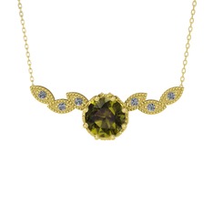 Peridot ve pırlanta 18 ayar altın kolye (0.12 karat, 40 cm altın rolo zincir)
