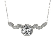 Beyaz zirkon ve swarovski 14 ayar beyaz altın kolye (40 cm beyaz altın rolo zincir)
