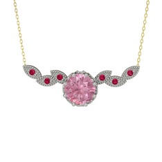 Lilja Kolye - Pembe kuvars ve rodolit garnet 18 ayar beyaz altın kolye (40 cm altın rolo zincir) #hm3hiy