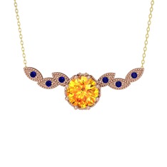 Sitrin ve lab safir 925 ayar rose altın kaplama gümüş kolye (40 cm altın rolo zincir)
