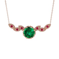 Yeşil kuvars ve rodolit garnet 14 ayar rose altın kolye (40 cm gümüş rolo zincir)