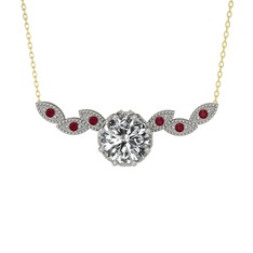 Swarovski ve kök yakut 925 ayar gümüş kolye (40 cm gümüş rolo zincir)