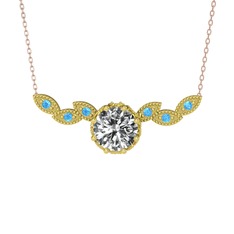 Lilja Kolye - Swarovski ve akuamarin 14 ayar altın kolye (40 cm rose altın rolo zincir) #i1gmhy