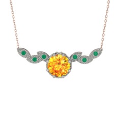 Sitrin ve kök zümrüt 8 ayar beyaz altın kolye (40 cm gümüş rolo zincir)