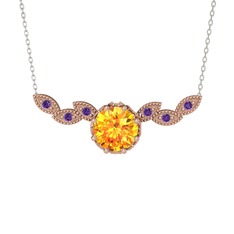 Lilja Kolye - Sitrin ve ametist 925 ayar rose altın kaplama gümüş kolye (40 cm beyaz altın rolo zincir) #i3ppcv