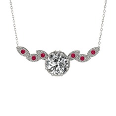 Beyaz zirkon ve rodolit garnet 18 ayar beyaz altın kolye (40 cm beyaz altın rolo zincir)