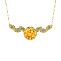 Lilja Kolye - Sitrin ve pırlanta 8 ayar altın kolye (0.12 karat, 40 cm altın rolo zincir) #iik6ya