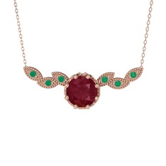 Lilja Kolye - Kök yakut ve kök zümrüt 14 ayar rose altın kolye (40 cm rose altın rolo zincir) #ijb8oq