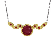 Kök yakut ve garnet 14 ayar altın kolye (40 cm gümüş rolo zincir)