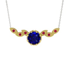 Lilja Kolye - Lab safir ve rodolit garnet 925 ayar altın kaplama gümüş kolye (40 cm beyaz altın rolo zincir) #j5ralp