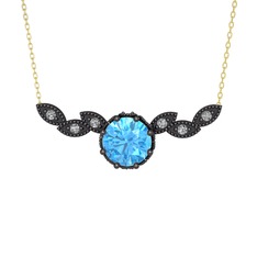 Lilja Kolye - Akuamarin ve swarovski 925 ayar siyah rodyum kaplama gümüş kolye (40 cm altın rolo zincir) #ja6yu2