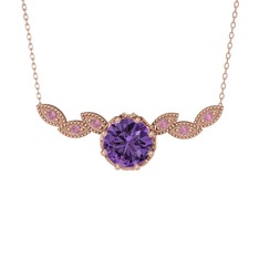Lilja Kolye - Ametist ve pembe kuvars 925 ayar rose altın kaplama gümüş kolye (40 cm rose altın rolo zincir) #jx6jao