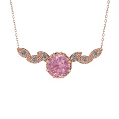 Lilja Kolye - Pembe kuvars ve pırlanta 14 ayar rose altın kolye (0.12 karat, 40 cm rose altın rolo zincir) #jyacya