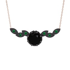 Lilja Kolye - Siyah zirkon ve yeşil kuvars 925 ayar siyah rodyum kaplama gümüş kolye (40 cm rose altın rolo zincir) #k2faty
