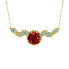Garnet ve akuamarin 14 ayar altın kolye (40 cm altın rolo zincir)
