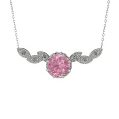 Pembe kuvars ve pırlanta 18 ayar beyaz altın kolye (0.12 karat, 40 cm beyaz altın rolo zincir)