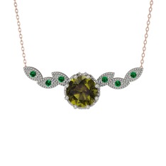 Lilja Kolye - Peridot ve yeşil kuvars 14 ayar beyaz altın kolye (40 cm rose altın rolo zincir) #kqau06