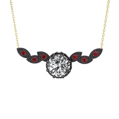 Beyaz zirkon ve garnet 925 ayar siyah rodyum kaplama gümüş kolye (40 cm altın rolo zincir)