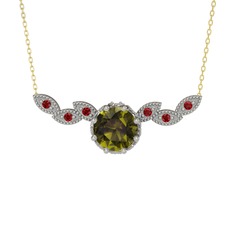 Lilja Kolye - Peridot ve garnet 8 ayar beyaz altın kolye (40 cm altın rolo zincir) #l4g6or