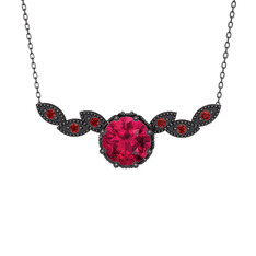 Lilja Kolye - Rodolit garnet ve garnet 925 ayar siyah rodyum kaplama gümüş kolye (40 cm gümüş rolo zincir) #l649xt