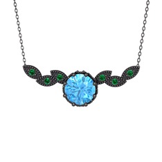 Lilja Kolye - Akuamarin ve yeşil kuvars 925 ayar siyah rodyum kaplama gümüş kolye (40 cm gümüş rolo zincir) #l6ths1